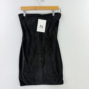 NAKED WARDROBE Minidress Size M Plush Velvet Tube Womens Black NW-D3279-VE NEW